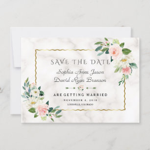 Save The Date Mariage en marbre à cadre doré de luxe