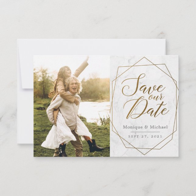 Save The Date Mariage en marbre Art Déco Géométrique Or moderne (Devant)