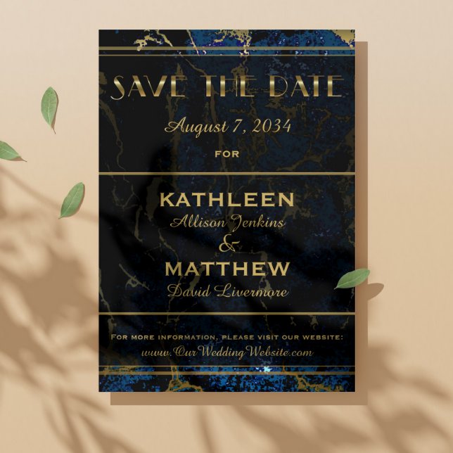 Save The Date Mariage en marbre bleu marine et (Faux) or (Créateur téléchargé)