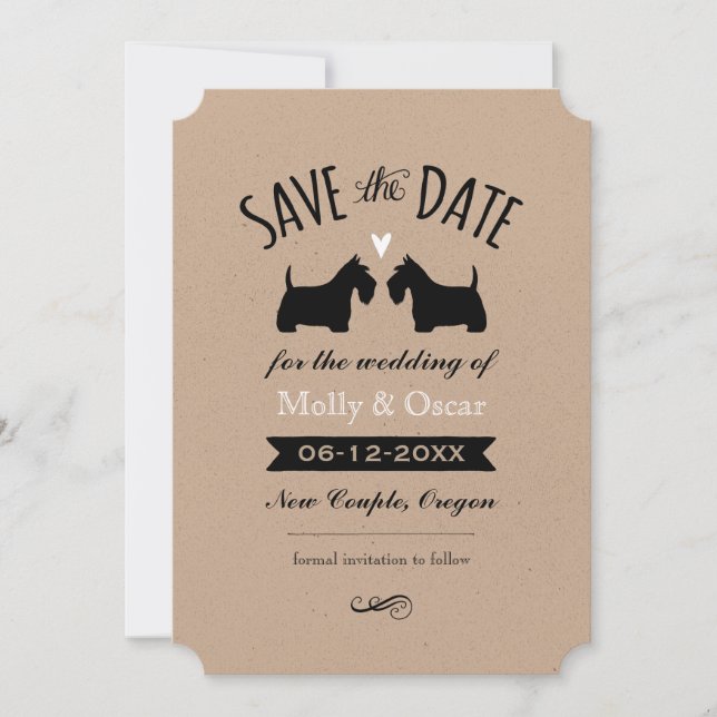 Save The Date Mariage en silhouettes de Terrier écossais Enregis (Devant)