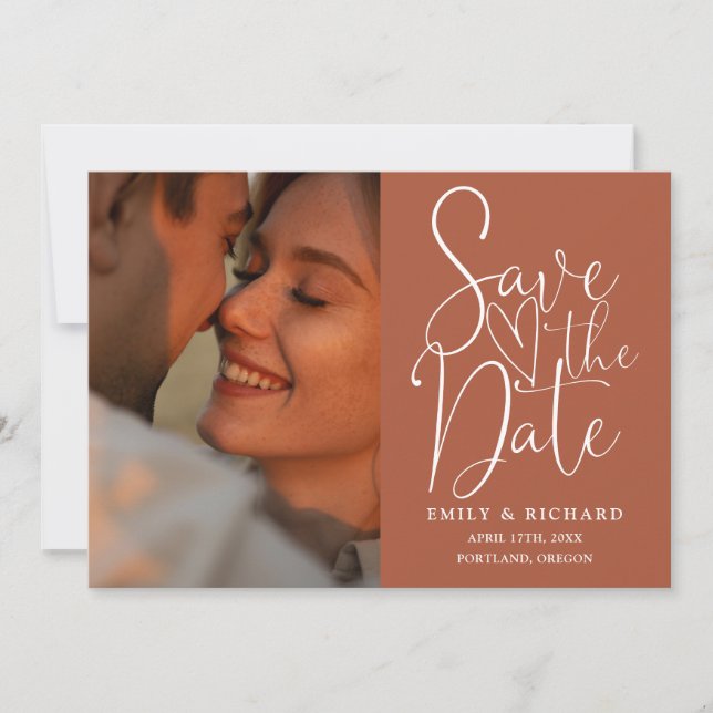 Save The Date Mariage en Terracotta 2 Code QR de photo Écriture  (Devant)