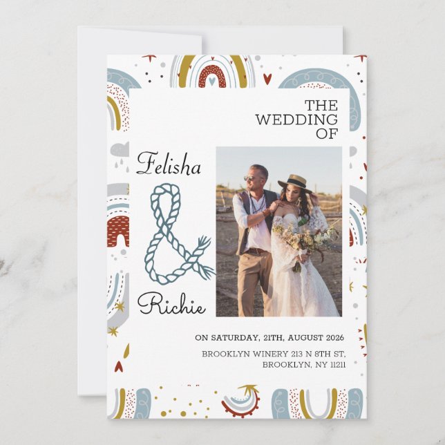 Save The Date Mariage en terre cuite Boho Rainbows (Devant)