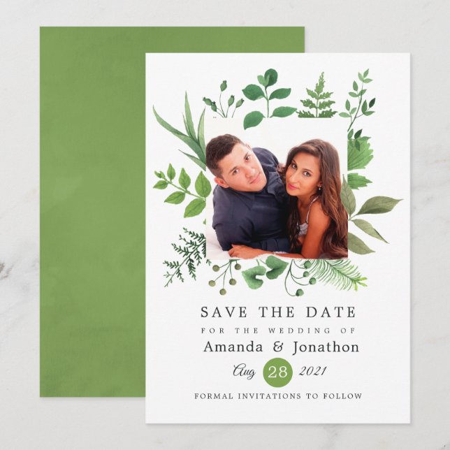 Save The Date Mariage en verdure de la forêt boisée (Devant / Derrière)