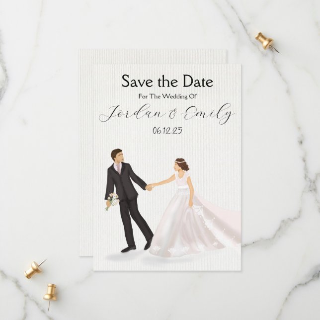 Save The Date Mariage enchanté illustré couple (Devant/Arrière en situation)
