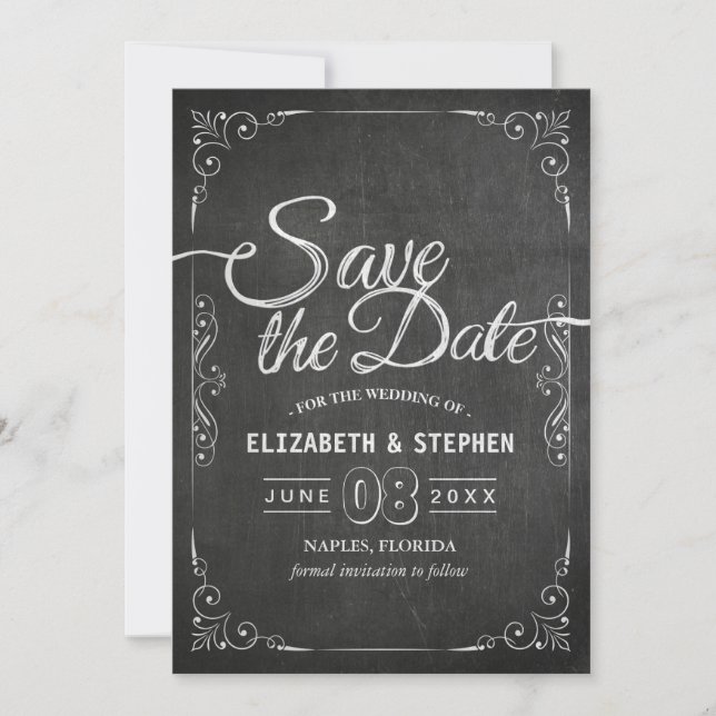 Save The Date Mariage Enregistrer La Date Black Gold Script Chal (Devant)