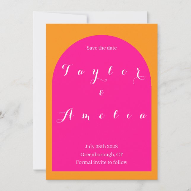 Save The Date Mariage Enregistrer la date Boho Arch rose et oran (Devant)