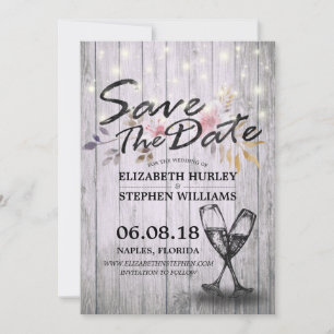 Save The Date Mariage Enregistrer La Date Champagne Verres Bois