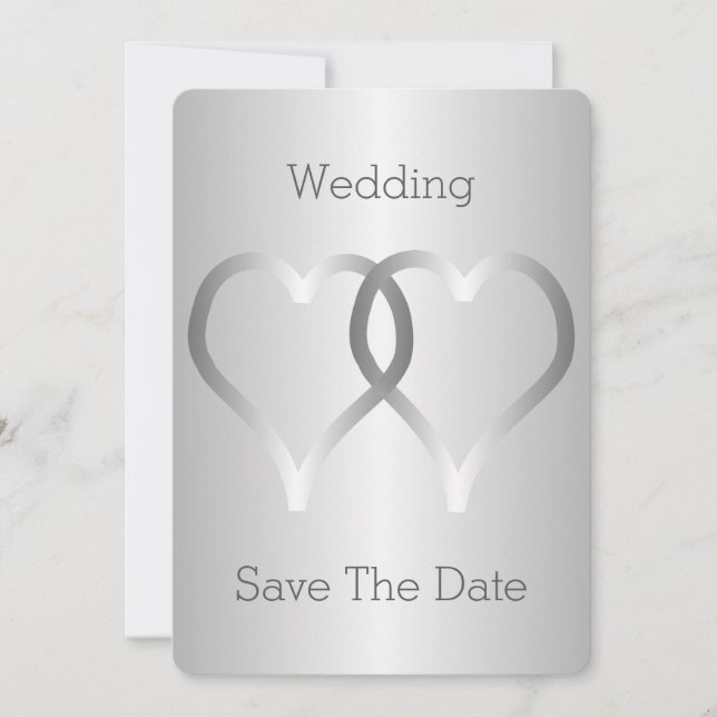 Save The Date Mariage Enregistrer La Date Coeurs Argent (Devant)