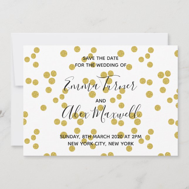 Save The Date Mariage Enregistrer la date Confetti Or moderne Sc (Devant)