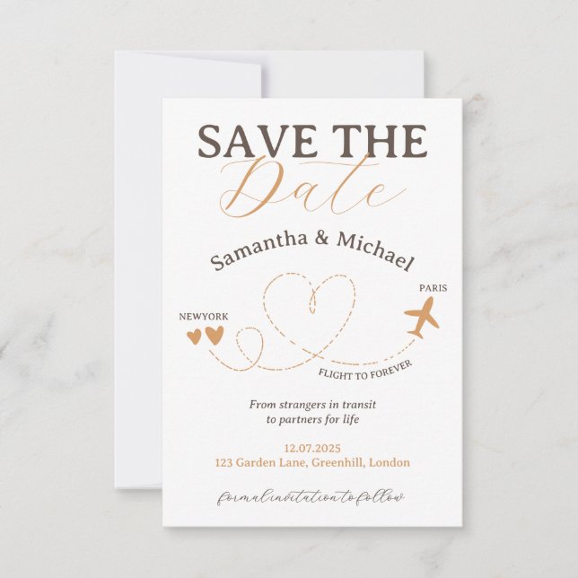 Save The Date Mariage Enregistrer la date de voyage avion (Devant)