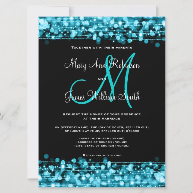 Save The Date Mariage Enregistrer La Date Étincelle Turquoise (Devant)