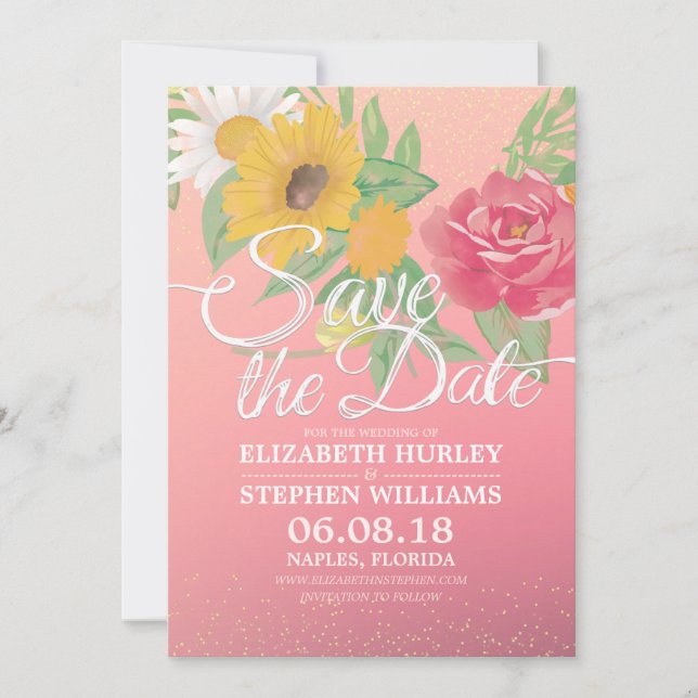 Save The Date Mariage Enregistrer La Date Fleurs Parties scintil (Devant)