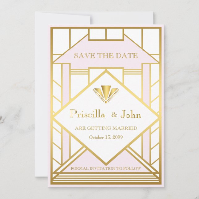 Save The Date Mariage Enregistrer la Date,Great Gatsby,or blanc  (Devant)