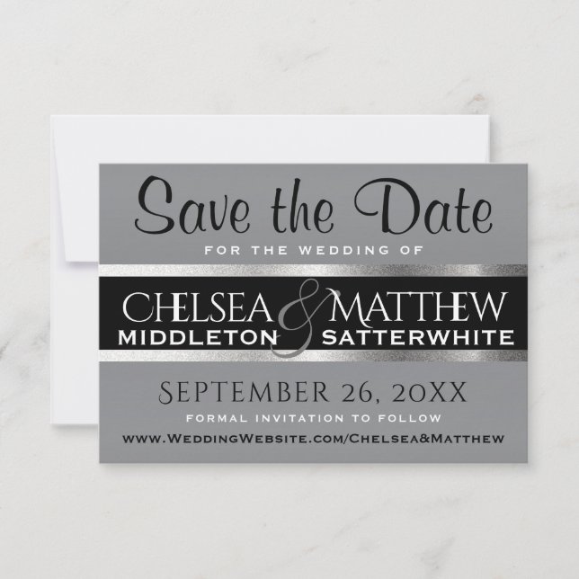 Save The Date Mariage Enregistrer la date Grey et Argent (Devant)