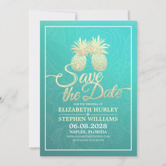 Save The Date Mariage Enregistrer La Date Moderne Or Ananas Coup (Devant)
