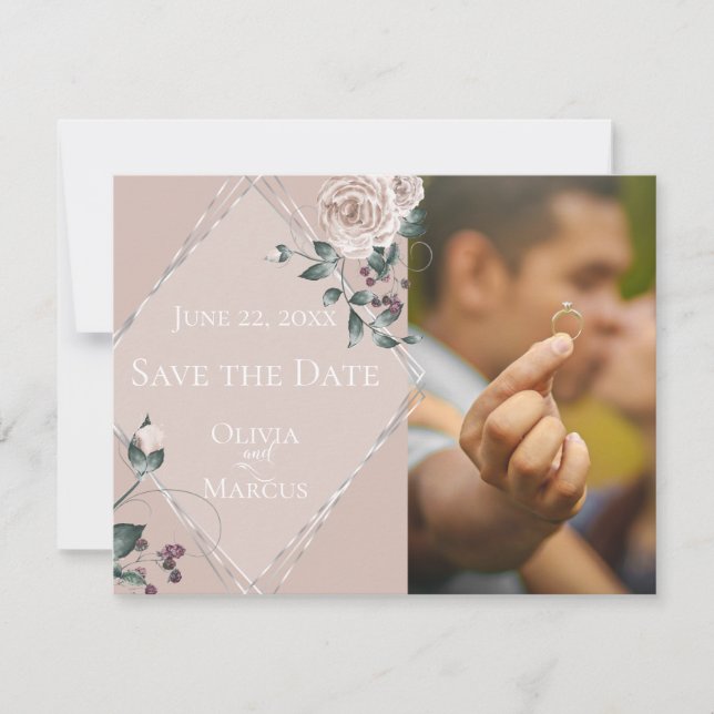 Save The Date MARIAGE | Enregistrer la date PHOTO Dusty rose Flo (Devant)