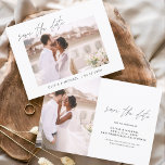 Save The Date Mariage Enregistrer la date Photo Minimaliste simp<br><div class="desc">Mariage Sauvegardez les Cartes de Date qui ont une photo sur le devant et le dos. Les cartes Save the Date contiennent une typographie de script moderne,  lettrée à la main,  qui sont élégantes,  simples et modernes à utiliser après que vous minimaliste simple célébration de mariage.</div>