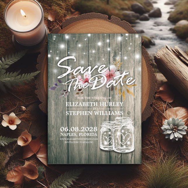 Save The Date Mariage Enregistrer La Date Rustique Bois Mason Lu (Créateur téléchargé)