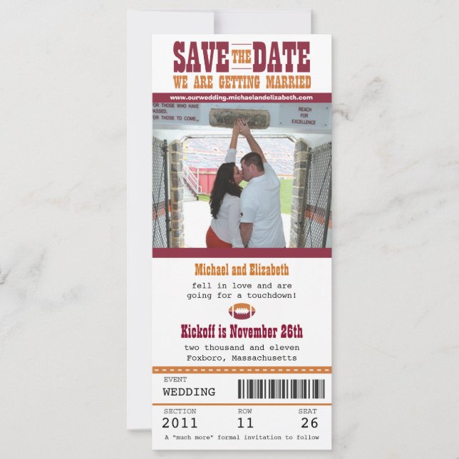 Save The Date Mariage Enregistrer le billet de football date (Devant)