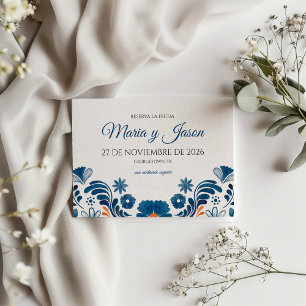 Save The Date Mariage Espagnol Élégant Fiesta Floral Orange Bleu