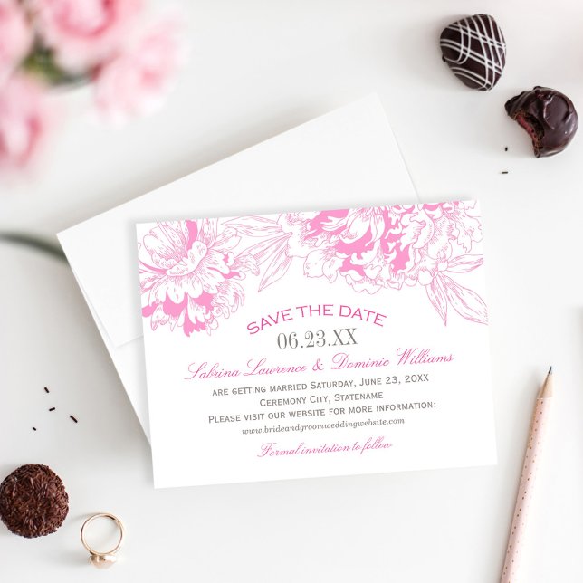 Save The Date Mariage esquisse de pivoine rose vif gras (Créateur téléchargé)