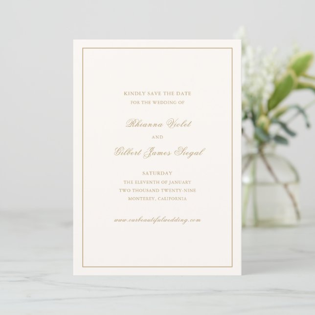 Save The Date Mariage Éternel Classique Bordure Ivoire et Or (Debout devant)