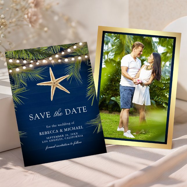 Save The Date Mariage étoile de mer feuille de palmier tropical  (Créateur téléchargé)