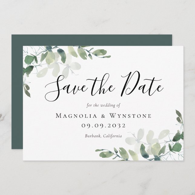 Save The Date Mariage Eucalyptus (Devant / Derrière)