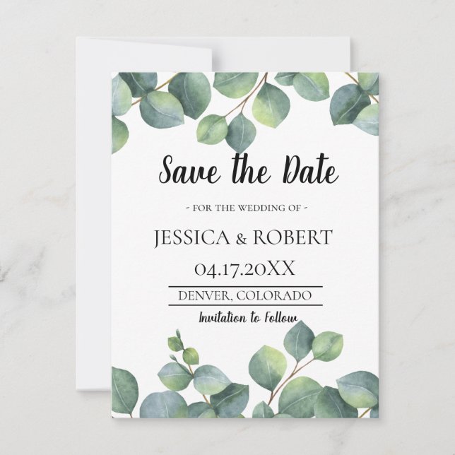 Save The Date Mariage Eucalyptus Foliage Enregistrer la date (Devant)