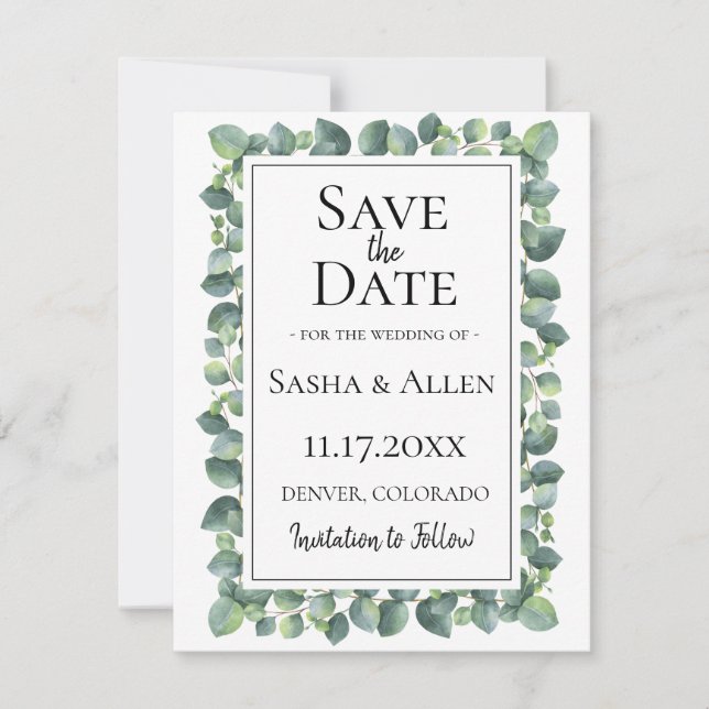 Save The Date Mariage Eucalyptus Foliage Enregistrer la date (Devant)