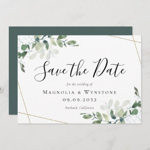Save The Date Mariage Eucalyptus Green Watercolor
