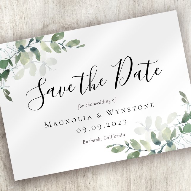 Save The Date Mariage Eucalyptus Green Watercolor (Créateur téléchargé)