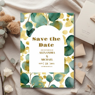 Save The Date Mariage Eucalyptus Parties scintillant or vert