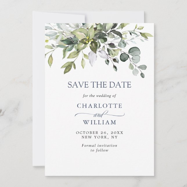 Save The Date Mariage Eucalyptus simple et élégant (Devant)