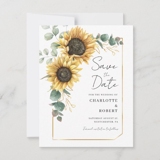 Save The Date Mariage Eucalyptus Tournesol (Devant)