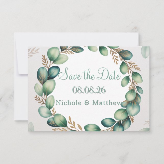 Save The Date Mariage Eucalyptus Vert Mint & Sage (Devant)