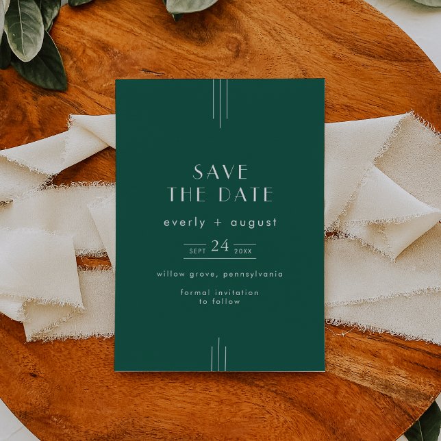 Save The Date Mariage EVERLY Jewel Tone Art Déco Vert Émeraude (EVERLY Jewel Tone Art Deco Emerald Green Wedding Save The Date)