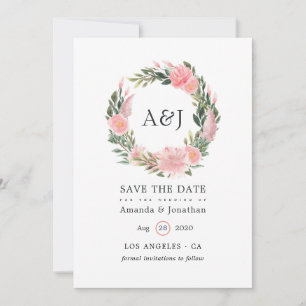 Save The Date Mariage exotique tropical flamant rose monogramme
