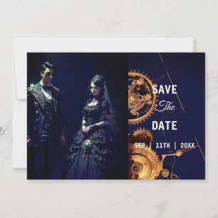 Save The Date Mariage extravagant steampunk à l'ancienne horloge