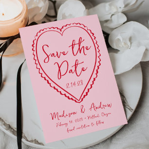 Save The Date Mariage Fantaisiste aux Cœurs Roses et Rouges