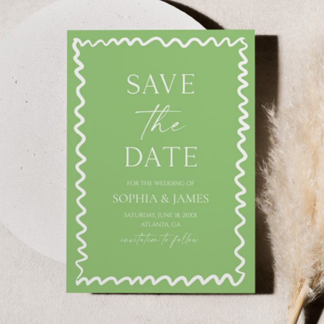 Save The Date Mariage Fantaisiste Citron Vert Bordure Ondulée (Créateur téléchargé)