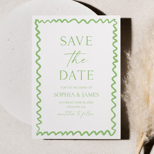 Save The Date Mariage Fantaisiste Citron Vert Bordure Ondulée