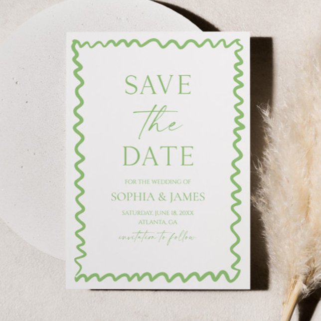 Save The Date Mariage Fantaisiste Citron Vert Bordure Ondulée (Créateur téléchargé)