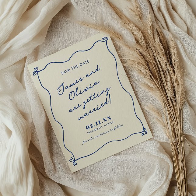 Save The Date Mariage Fantaisiste Dessiné à la Main Bleu (Créateur téléchargé)