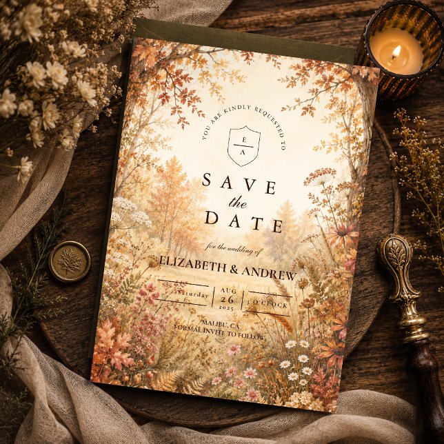 Save The Date Mariage fantaisiste en forêt automnale (Créateur téléchargé)
