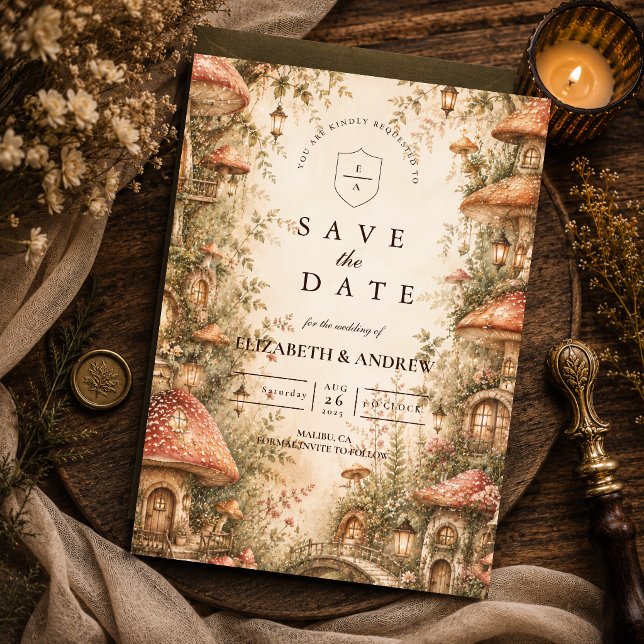 Save The Date Mariage Fantaisiste en Forêt de Champignons (Créateur téléchargé)