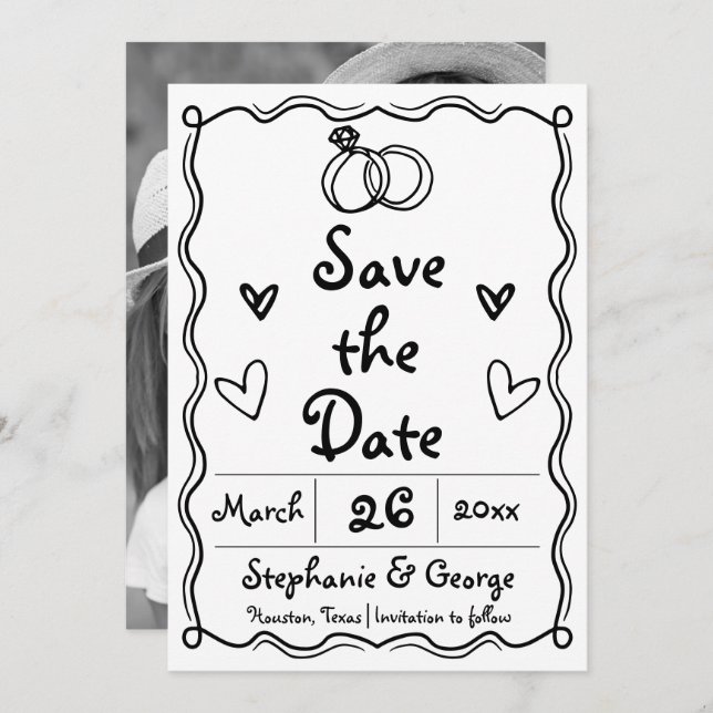Save The Date Mariage fantaisiste tiré à la main (Devant / Derrière)