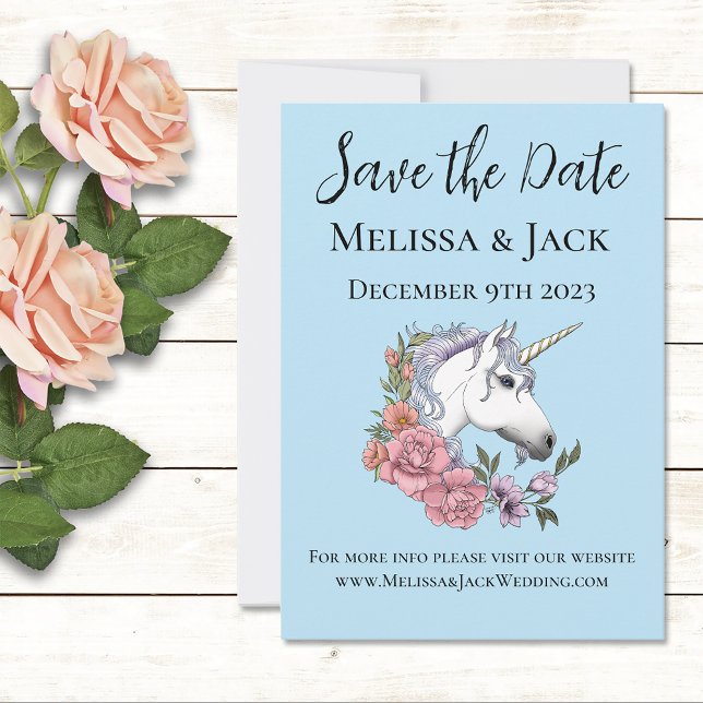 Save The Date Mariage Fantastique Fleurie Pastel Licorne Blanche (Créateur téléchargé)