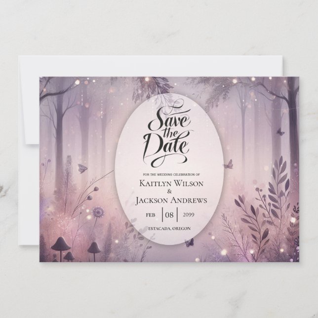 Save The Date Mariage féerique en forêt avec des lumières éthéré (Devant)