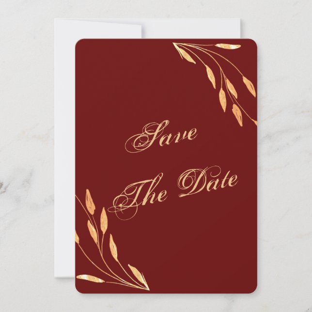 Save The Date Mariage Feuille simple Gold Tropical (Devant)